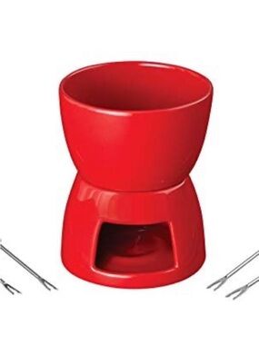 Crate&Barrel Red Ceramic Fondue Set